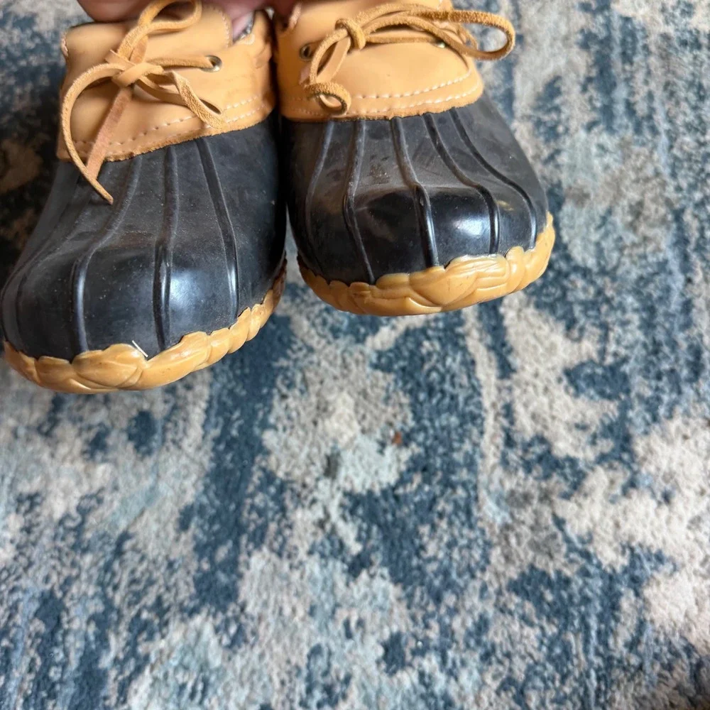 AquaStop Tara Black Tan Leather Rubber Duck‎ Shoes Loafers Womens Size 10